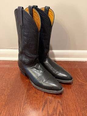 Nocona Vintage Black Leather Western Cowboy Boots Made in USA